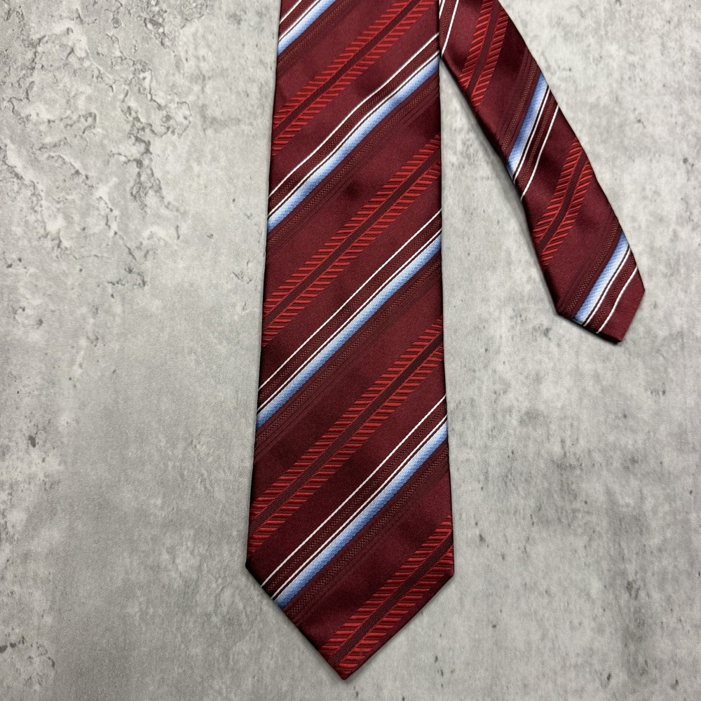 ERMENEGILDO ZEGNA Men's 100% Silk Necktie ITALY Luxury STRIPED Red White 40’